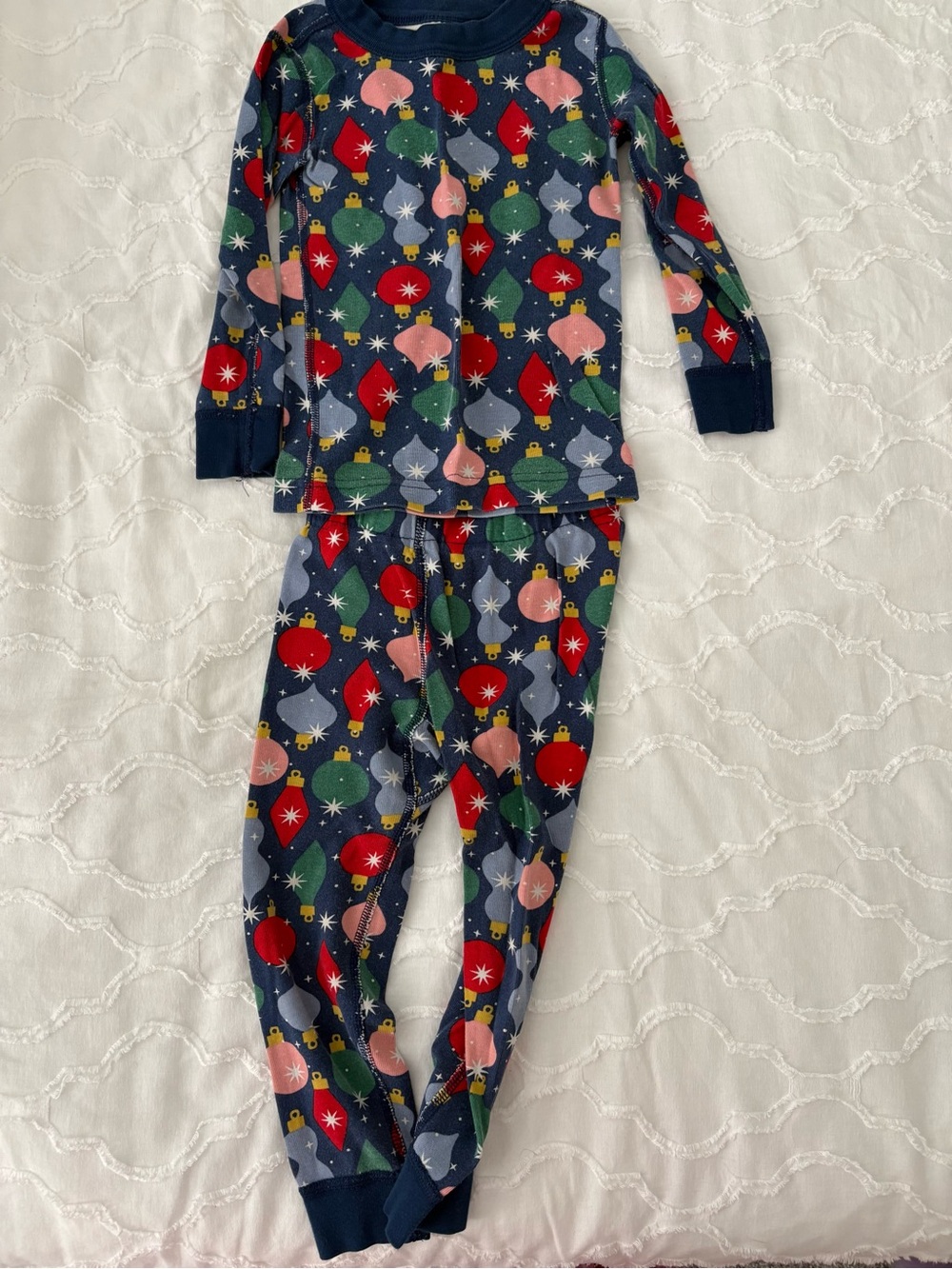 Hanna Andersson Unisex Toddlwr Navy Holiday Ornament Lights Pajama Set, 3T